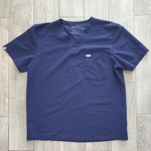 FIGS Scrubs Top Men XL Leon FM1500 Navy Blue V-Neck Technical 3 Pocket Shirt
